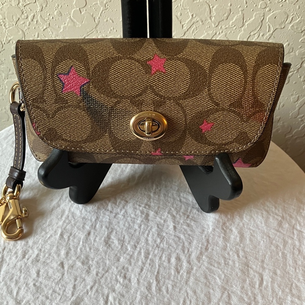 Coach: Brown Sunglasses Case Bag Charm- Disco Star Print